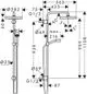 Axor Duschsystem mit Kopfbrause und Handbrause. Zeichnung zeigt Maße und Anschlussdetails für die Installation. Design für Unterputzanwendungen.